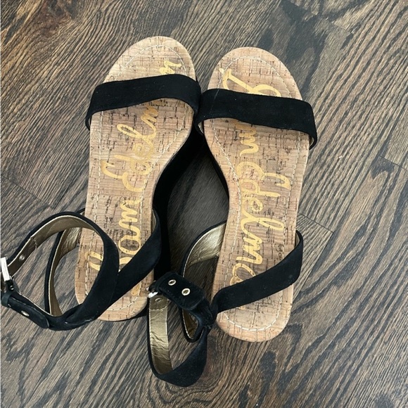 Sam Edelman Y2K Henley Suede Black Strappy Chunky Platform Wedge Sandal Shoe 8.5 - Picture 4 of 6